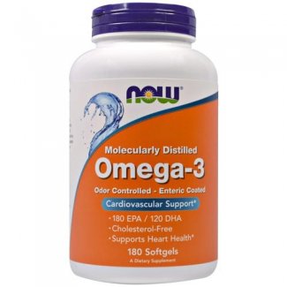 OMEGA 3 FISH OIL 1000mg, 180softgels, Enteric Coated-Odor Control (NOW FOODS) 