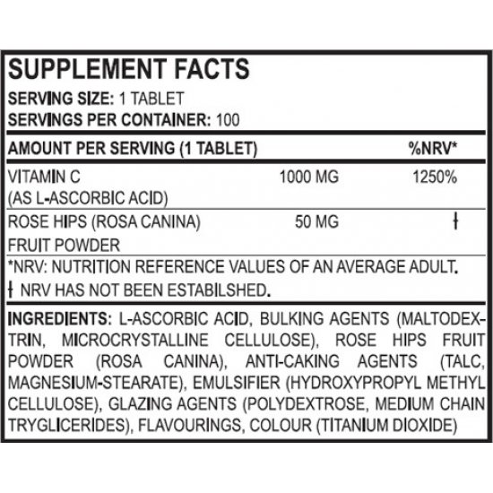 Vitamin C 1000 + Rosehips 100tabs (TRUE NUTRITION)
